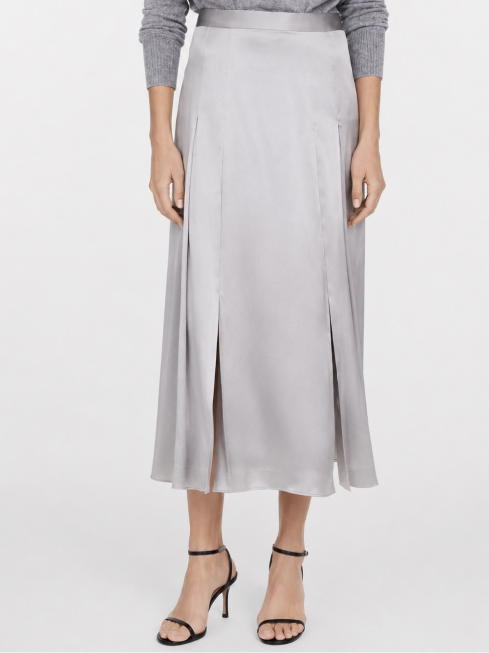 CLUB MONACO 100% Silk Silver Gray Taupe OSUNI Maxi Skirt Size 00 (XS)